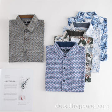 Herren Print Satin Langarm Baumwolle Shirt